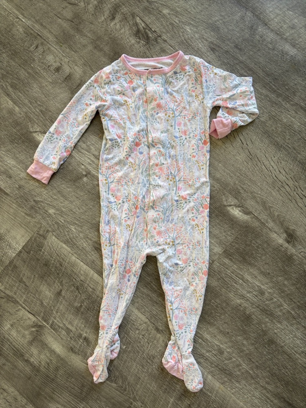 Magnetic Me Soft Floral Footed One-Piece Pajamas - Pink 9-12M